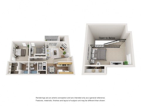 Floor plan for 2 beds, 2 baths, 1125 sqft